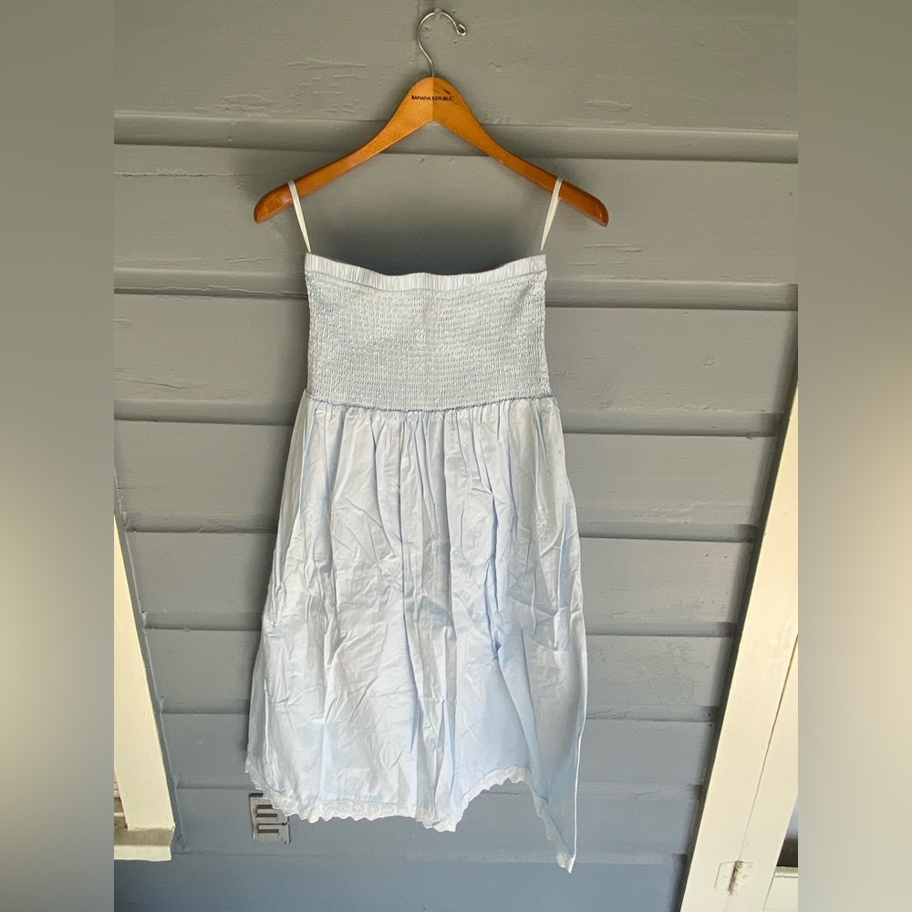 Few Moda Cotton Smocked Strapless Lace Trimmed Dress Sz Small